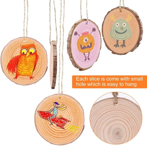 Natürliche Holzscheiben 30 Stk. 7-8cm Unbehandeltes Holz Kit Naturbelassene H... - Bild 3 von 7