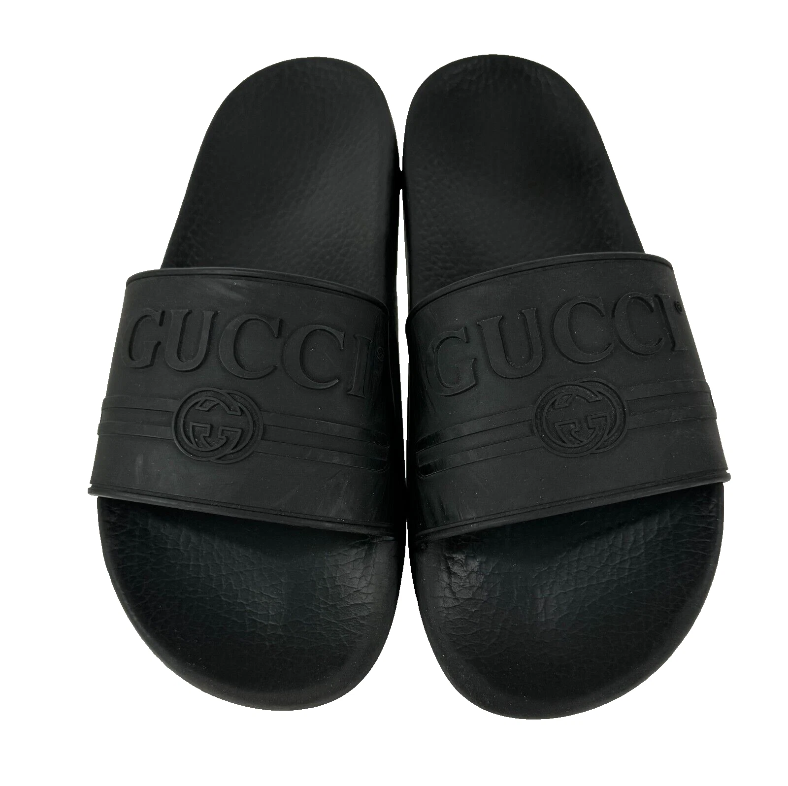Gucci Auth hommes 6,5 US 6 UK 40 EU logo noir caoutchouc piscine slides sandales chaussures