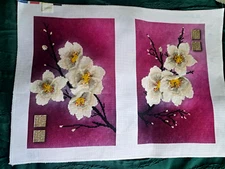 Set of 2 Finished Unframed Cross Stitch Pictures Spring Blossom Cherry Gift