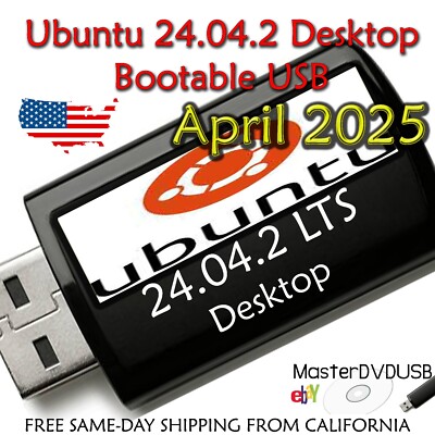 Ubuntu 24.04.2 Installer/LIVE USB   Same Day Shipping from California