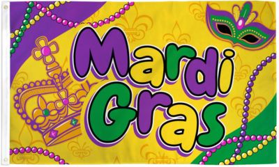 Mardi Gras Party Flag 3x5 ft Green Yellow Purple Gold New Orleans Louisiana Bead