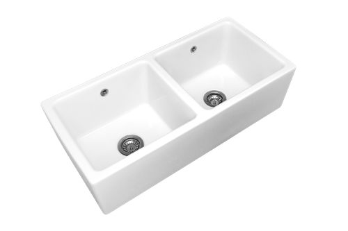 Évier Céramique 2 Bacs Belfast – Timbre D'Office, Blanc, 100 Cm, Style Vintage