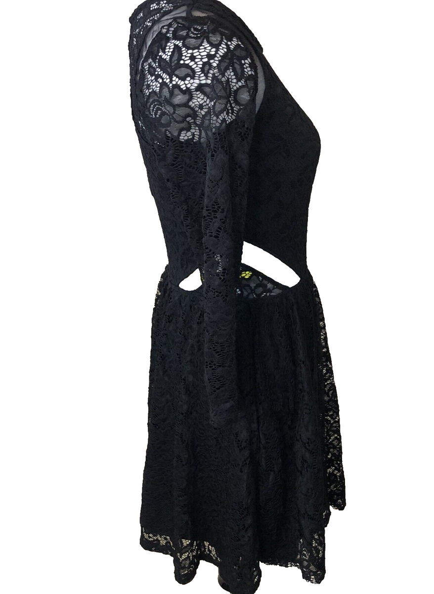 Abercrombie & Fitch Women's Black Lace Long Sleeve Skater Style Dress Small  | eBay