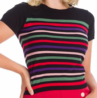 Banned Apparel Retro Stripe Knit Top UK 12 NWT Vintage Style Short Sleeve - Image 1 of 4
