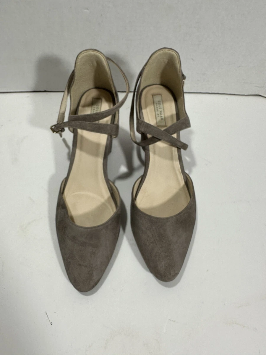 Cole Haan Lacey Ankle Strap Almond Toe Wedge Pump Heels Shoes Gray
