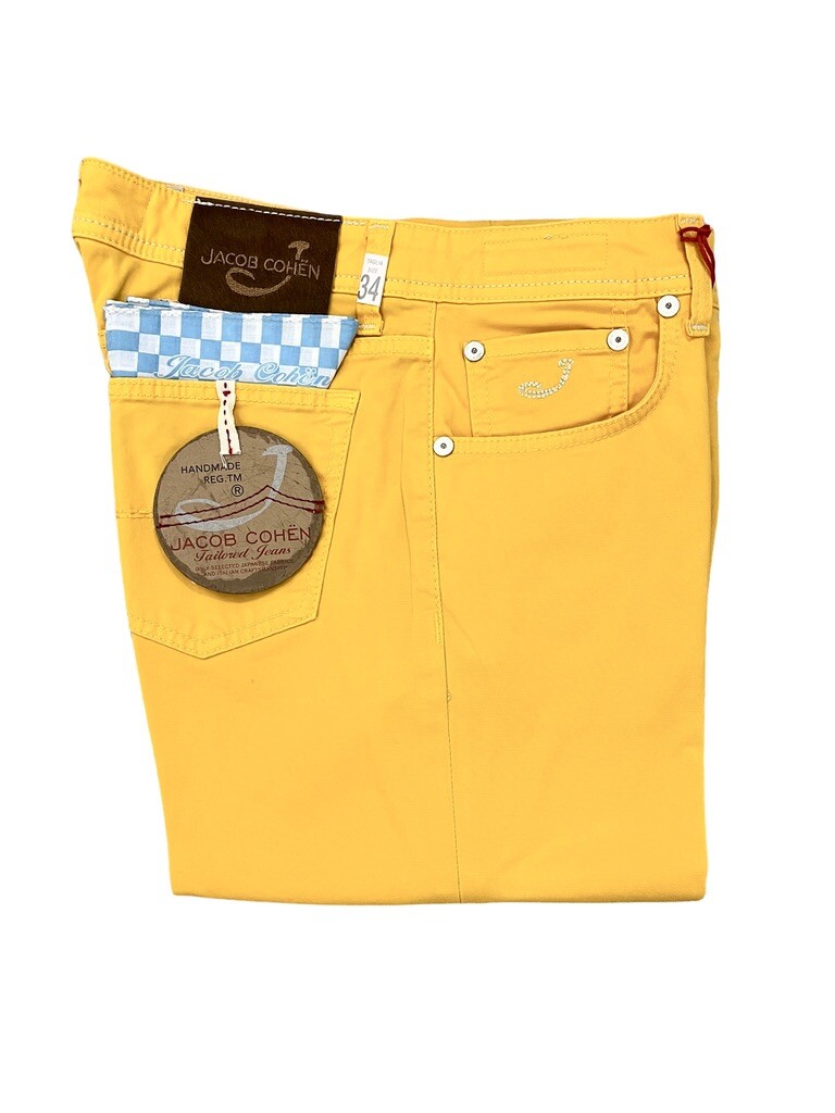 Jacob Cohen J688 COMFORT Hombre Pantalón 5 Bolsillo Vaqueros Amarillo Lana Noble