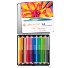 NEW Chameleon Double Ended Coloured Pencils Tin Set 48 Colours Colouring School