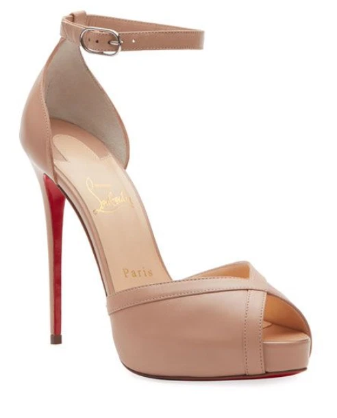 Christian Louboutin — Christian Louboutin Women Very Cathy 120 Peep Toe Strap Heels - Nude, Sz 41, NIB