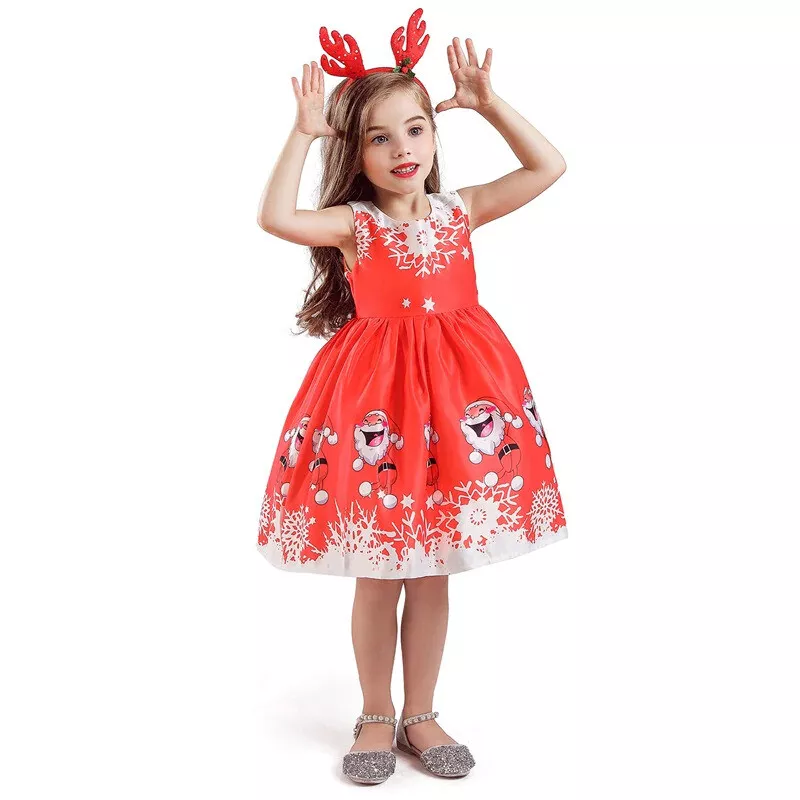New Silk Santa Claus Girls Christmas Party Dress Princess Kids Xmas Clothes 3 10
