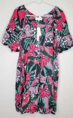 Anthropologie Dress Corey Lynn Calter Tunic, Size M puff sleeve floral pink- NWT
