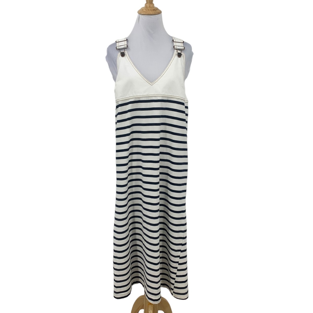 Zara Pinafore Stripe Midi Dress Womens M Medium Adjustable Wide Straps V  Neck | eBay