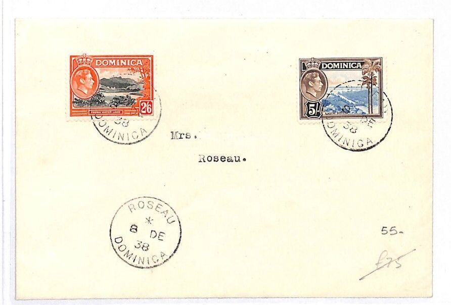 DOMINICA Cover 1938 KGVI Shipping included HIGH CDS VALUES Max 81% OFF Local {samwell Roseau