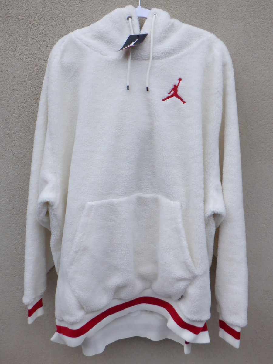 Nike Men's 2XL Air Jordan Fleece Hoodie Oversized White Red Heavyweight