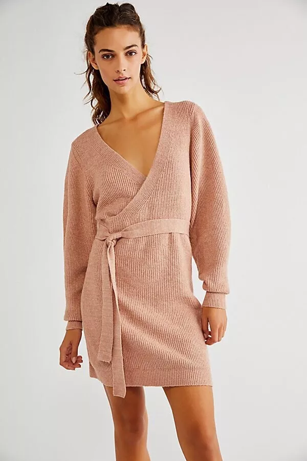 Pink wrap sweater sales