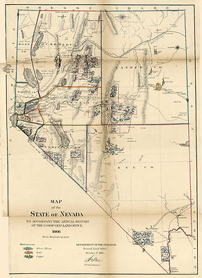 1866 Nevada Public Lands Gold Rush Map Mining District Fields Mines Wall Poster