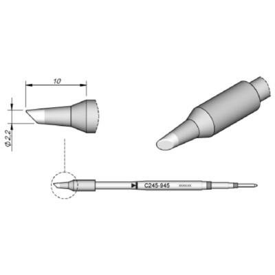 JBC Lötspitze Serie C245, Rundform, C245945/Ø 2,2 mm, abgeschrägt C245945