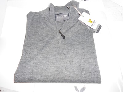 Lyle and Scott Golf Mens 1/4 Zip Knit Mid Grey Marl Pullover Sweater LS Size LRG