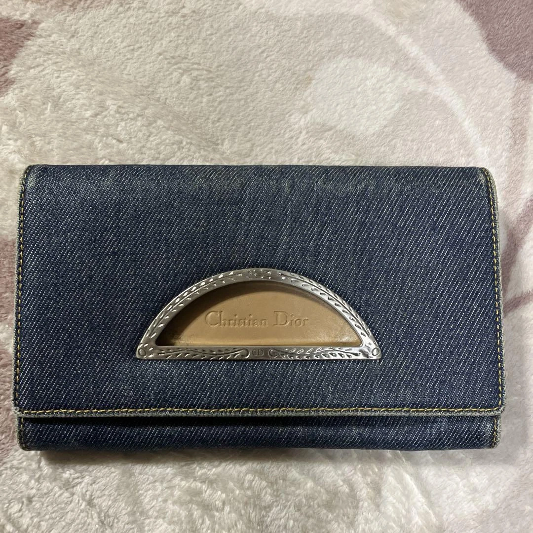 Portefeuille Christian Dior Denim Bleu Foncé Long Portefeuille Rabat Design État Occasion