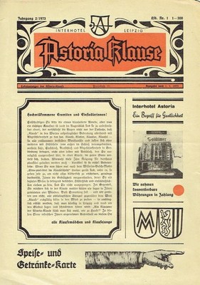 Lokalanzeiger Interhotel Astoria Klause Speisekarte Leipzig DDR 1973