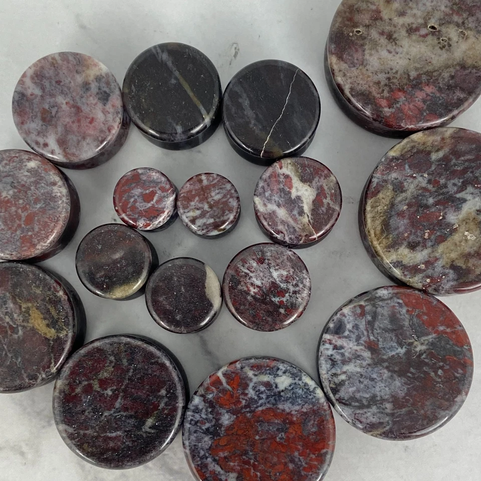 Par de tapones de doble llamarada de piedra de sangre de pollo (STN-658) medidores de oído ELIGE EL TAMAÑO Foto 4 de 4