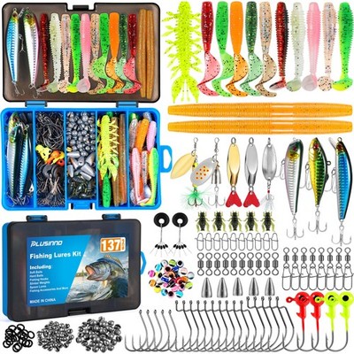 PLUSINNO Fishing Lures, 137Pcs Tackle Box with Included, Compact, BLUE