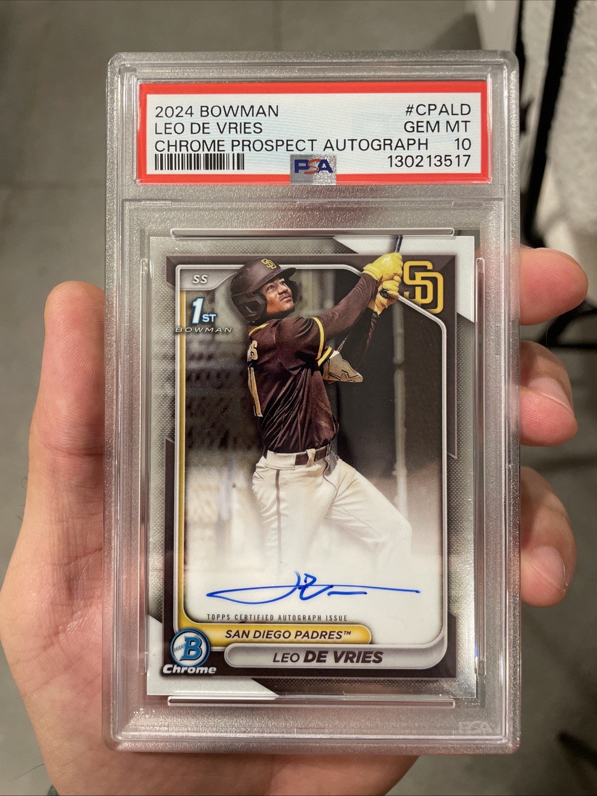 PSA 10 Leo De Vries 2024 Bowman Chrome 1st Auto RC #CPA-LD Gem Mint