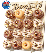 CORTNK Donut Wall Display Stand, Wooden Doughnut Holder Display 16 Donuts, Donut