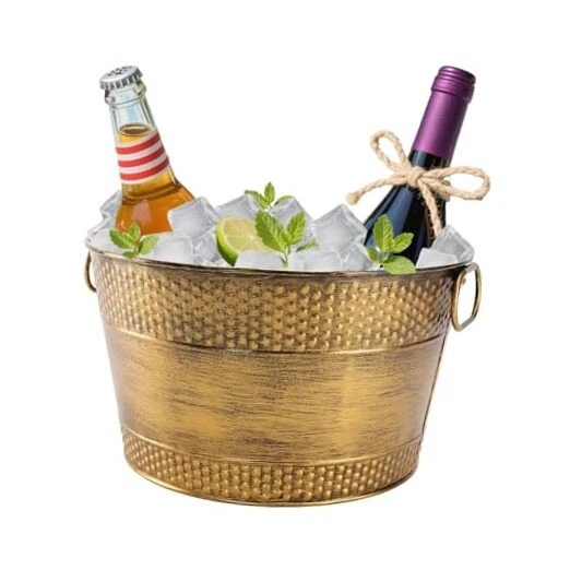 Metal Ice Bucket Galvanized Beverage Tub,Drink Buckets Large Cooler Copper-1pc