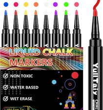 Chalk Markers - Fine Tip Wet Erase Markers, 8 Color Set for Chalkboard, Glass, M