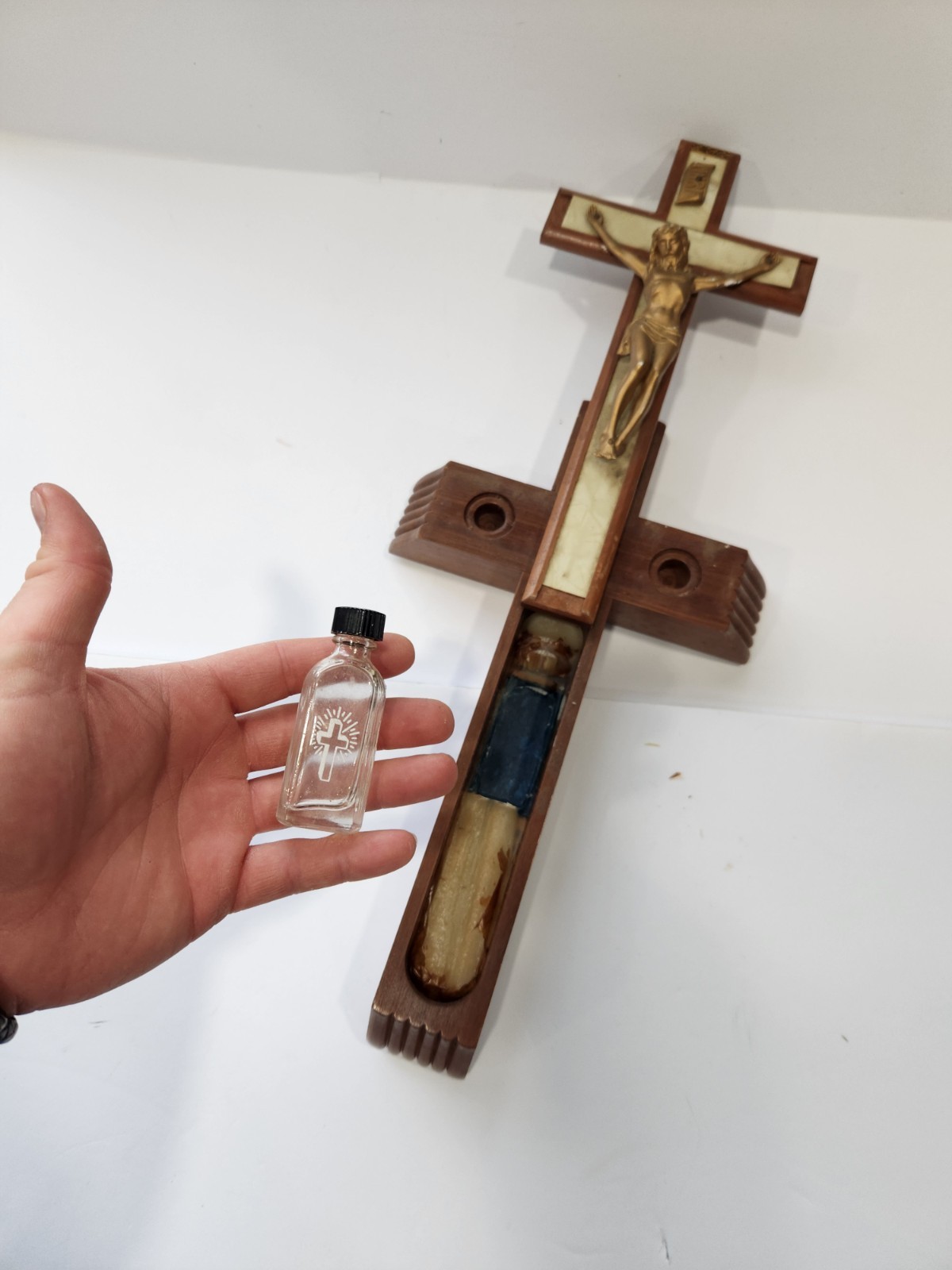 Vintage  Crucifix Cross Sick Call Last Rites Kit.   Not Complete Religious 