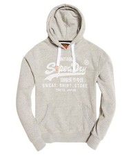 Superdry Mens Rare Faded Vintage Logo Hoodie Size L Grey Premium Kit Japan