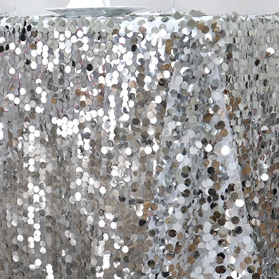 Silver Rectangular 90x156" Large Payette Sequin Tablecloth Light Gray Catering - Image 2 of 4