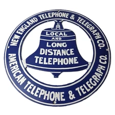 Vintage Public Telephones Sign - Bell System Phone Booth Porcelain Gas Pump Sign