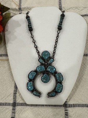 FREE PEOPLE Turquoise Color Squash Blossom-Type Necklace Boho Style 16''
