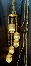 VTG MCM Swag Lamp 5 Pendant Light Hollywood Regency Style CRYSTALS 36" CORDED