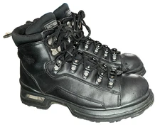 VTG Harley Davidson Leather Combat Boots Mens 10 Black Steel Zip Lace Motorcycle