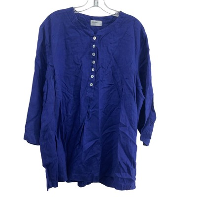 New Allen Allen Linen Button Up Women's Tunic Blouse 1X Plus - Purple NWT