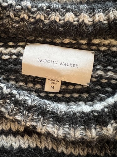 Brochu Walker Alpaca Pullover Stripe Sweater Zip sleeve Gray Size M. d244 - Picture 9 of 11