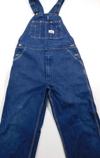 Vintage Roundhouse Denim Bib Overalls Mens 38x31 Blue Western Cowboy USA Made