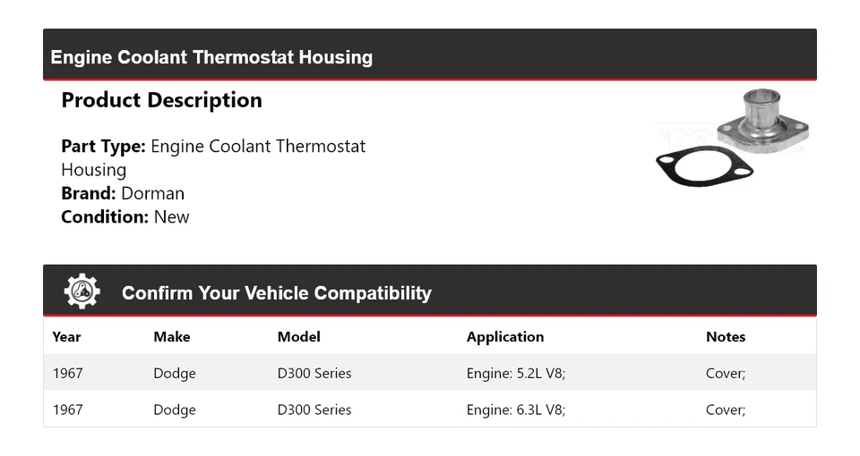Carcasa termostato refrigerante motor Dorman serie Dodge D300 1967 Foto 2 de 4