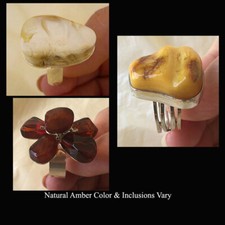 BALTIC BUTTERSCOTCH or HONEY AMBER STERLING SILVER HANDMADE DESIGNER MODERN RING