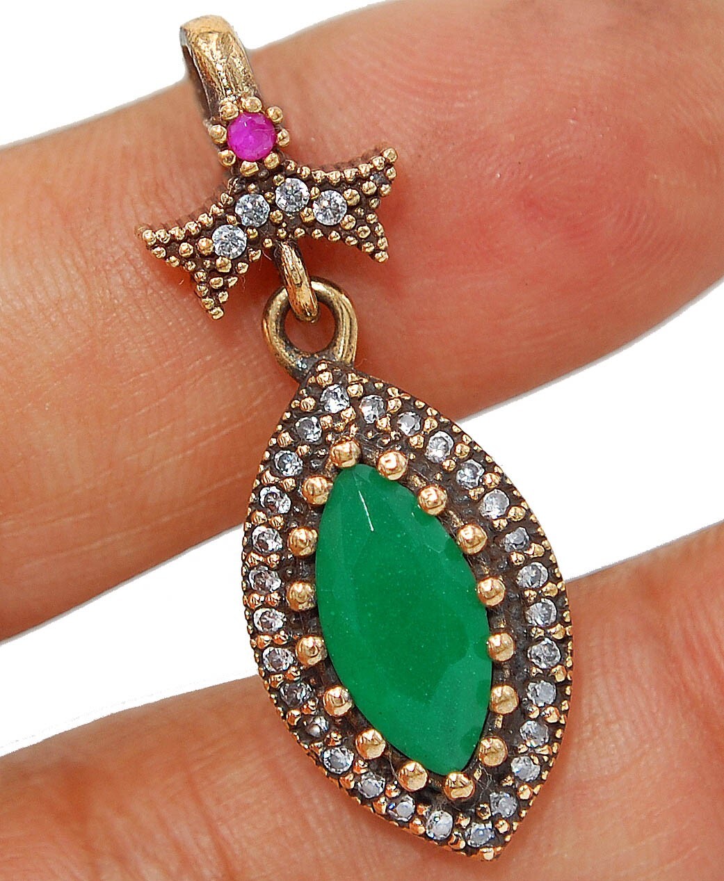 3CT Green Emerald 925 Silver Ottoman Empire Style Pendant S2102  