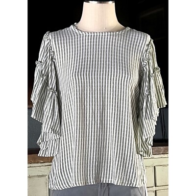 NWT New $88 Anthropologie Pilcro Sybil Striped Seersucker Green Ruffle Blouse S