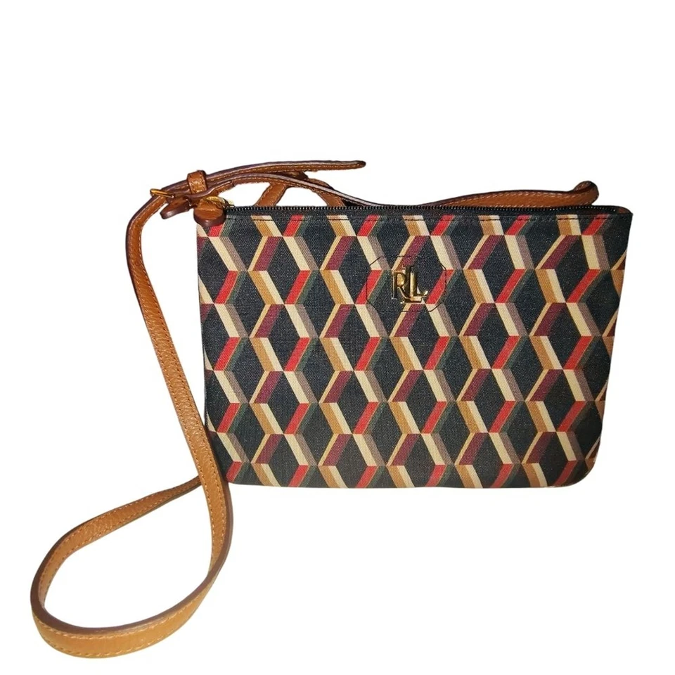 Ralph Lauren Tara Nylon Double Zipper Geometric Crossbody Bag - Image 2 of 4