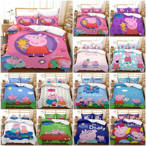 Cartoon Peppa Pig Quilt Duvet Cover Set Bedding Sets Single Double Queen King - Afbeelding 1 van 35