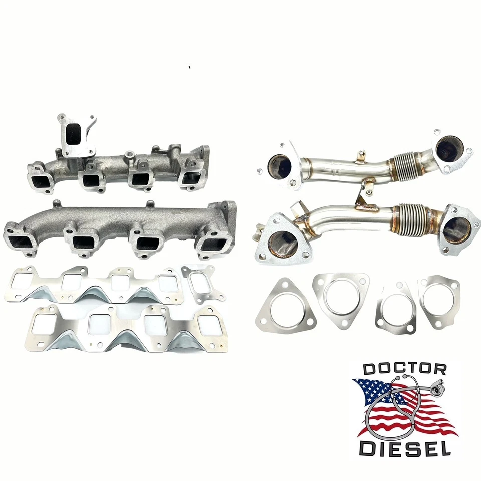 HIGH FLOW Exhaust Manifold & Up Pipes For 17-25 Chevy GMC 6.6 Duramax Diesel L5P - Image 2 of 2