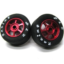 NEW H R Racing HR1369 6 Spoke 12mm Red Wheel with Rubber Tire 2 1:24 Slot Car