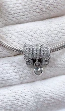 Authentic Heart & Bow Ribbon Dangle Charm S925 ALE Silver Charm For Bracelet