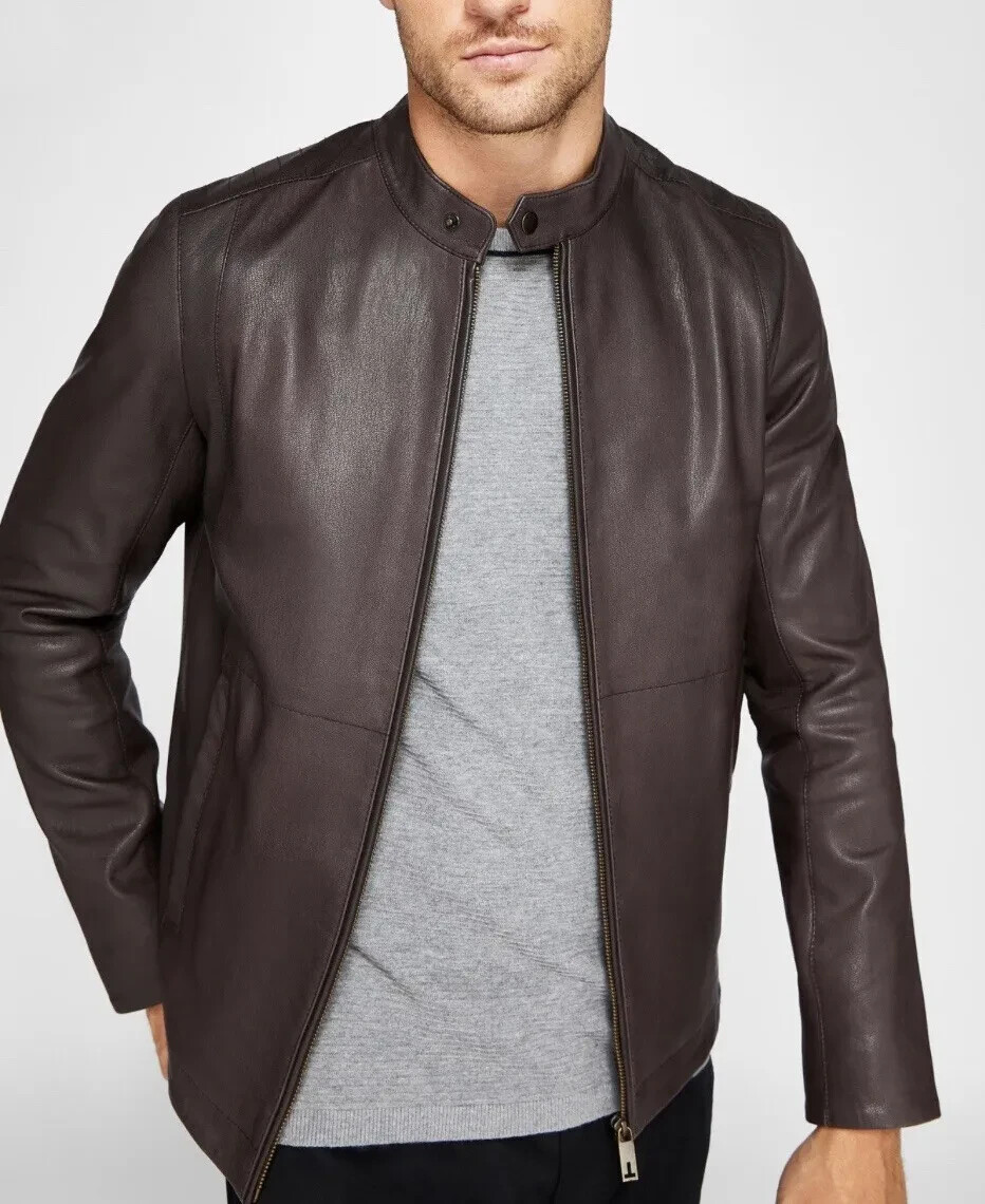Brand New TED BAKER LEATHER Jacket - Size 5 - Brown RRP: £429