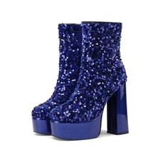 Women's Glitter Sequin Platform Ankle Boots High Heels Shoes Stage Plus Size NEW